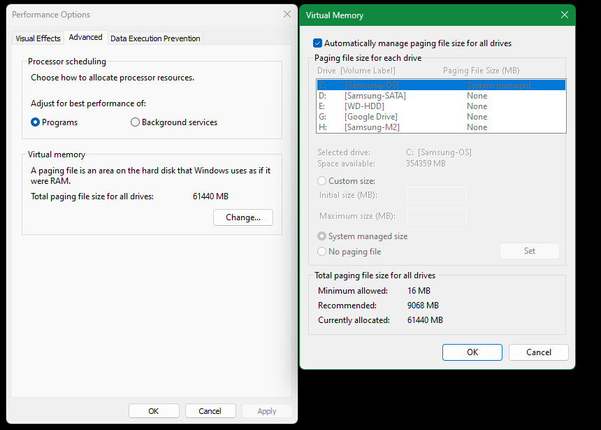 Windows Page File Virtual Memory Menu