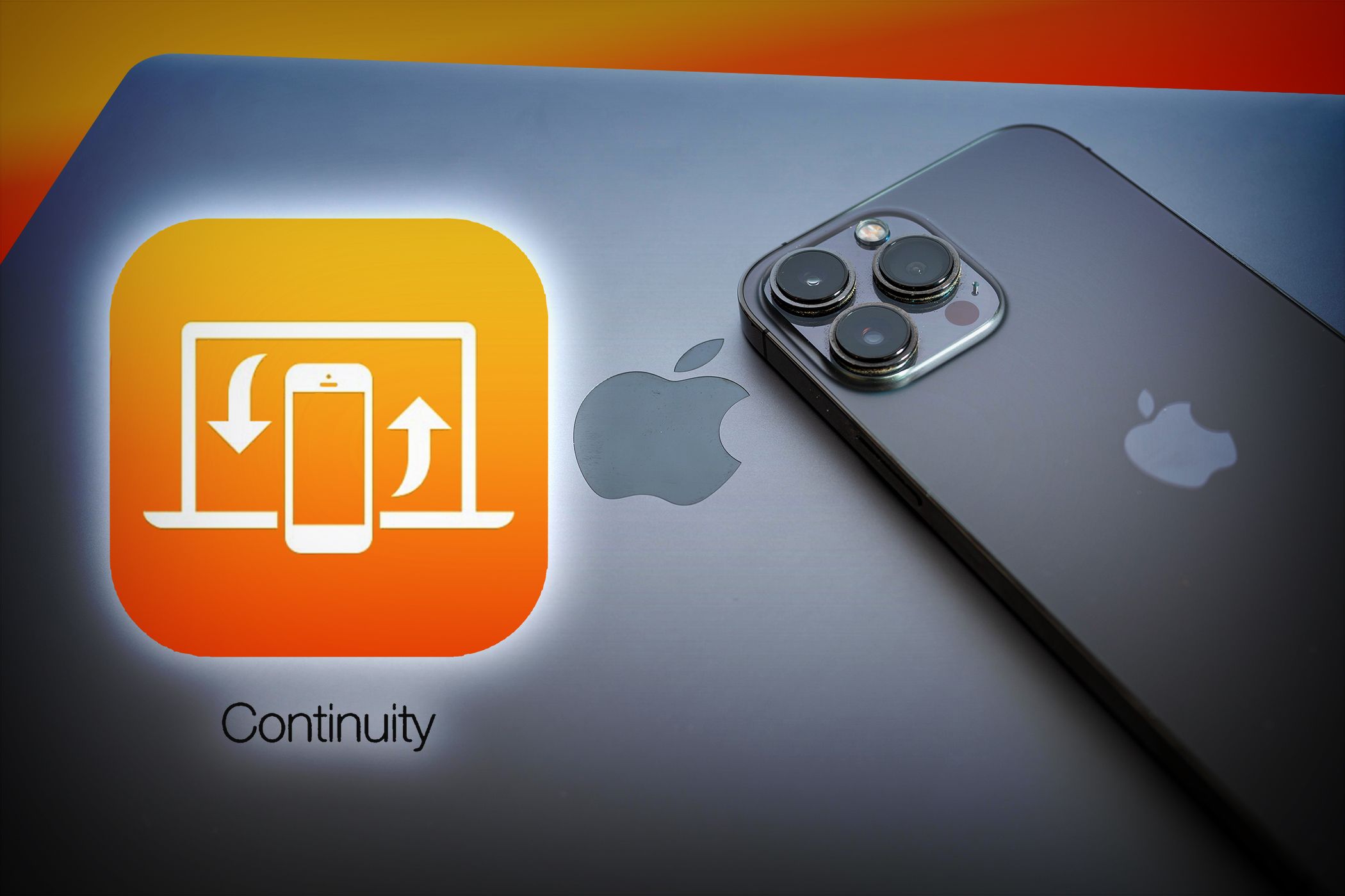 Apple Handoff feature icon next to a MacBook and iPhone, showcasing seamless integration between Apple devices.