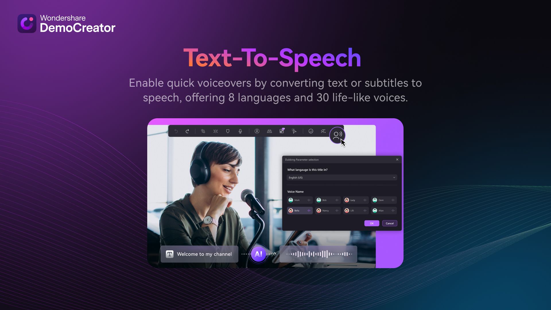 Woman Recording for DemoCreator AI Text-To-Speech Feature Showcase
