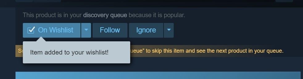 Adding a game to Steam's wishlist.