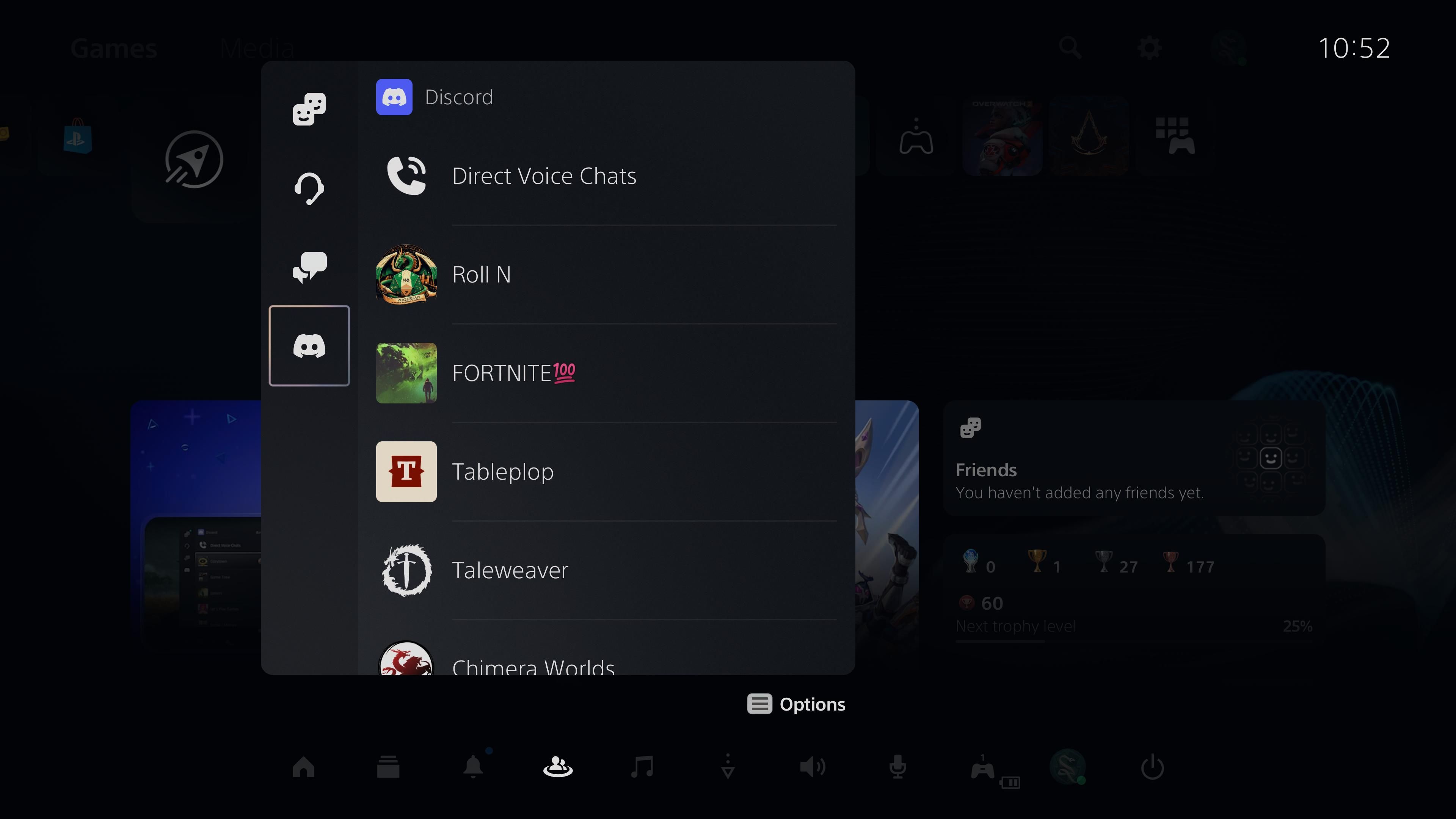Canais do Discord exibidos no PS5 Game Base