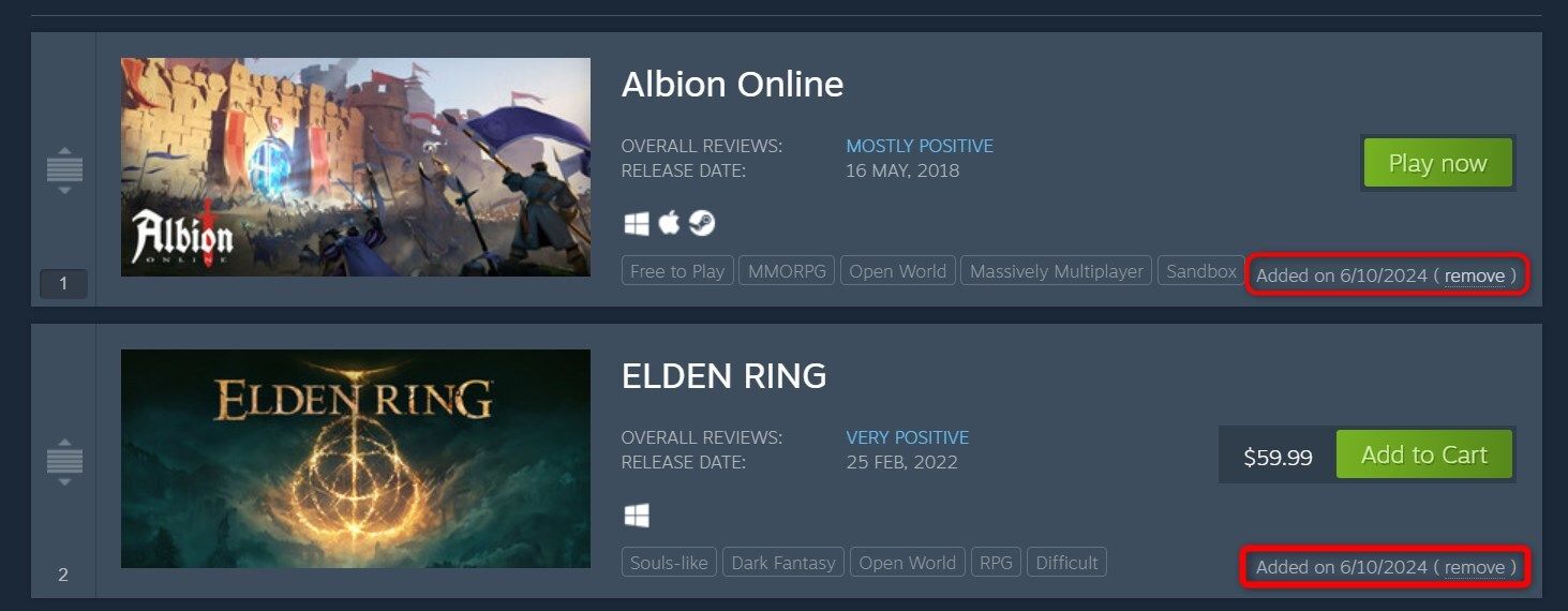 Removing a game from Steam's wishlist.