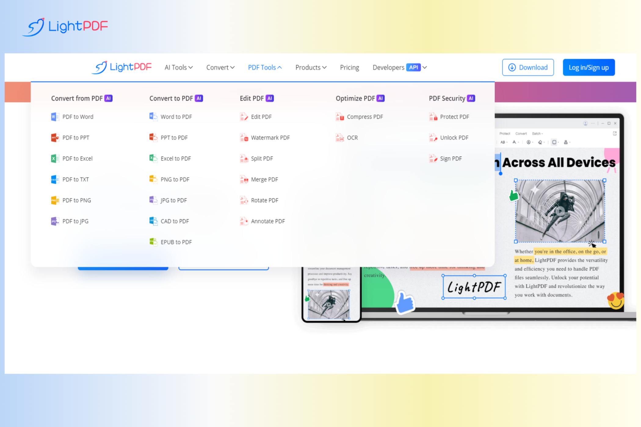 Screenshot of LightPDF s Many Features
