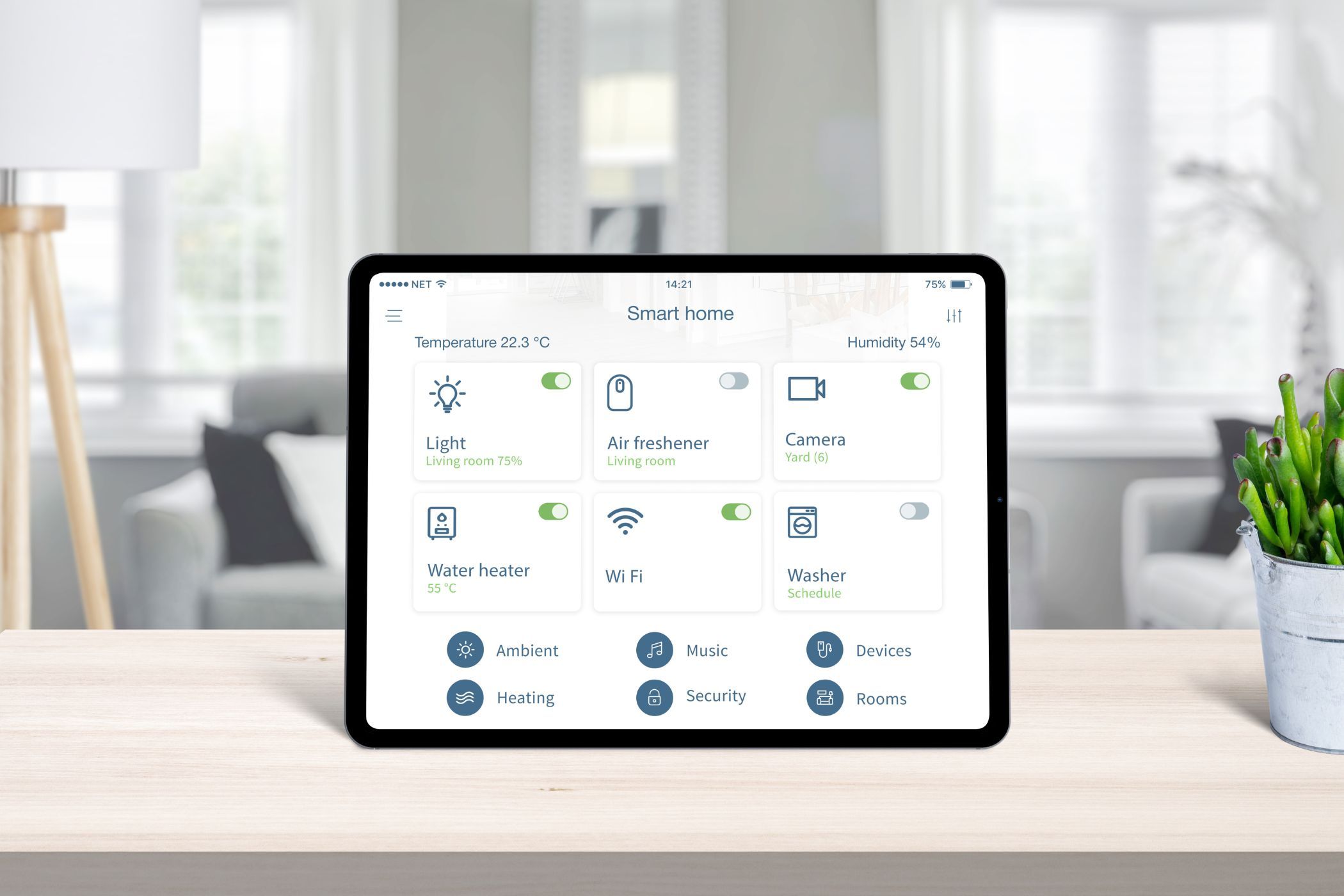 a tablet with smart home controls