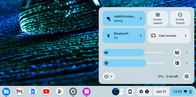 accessing the settings through the mini taskbar menu on chromebook