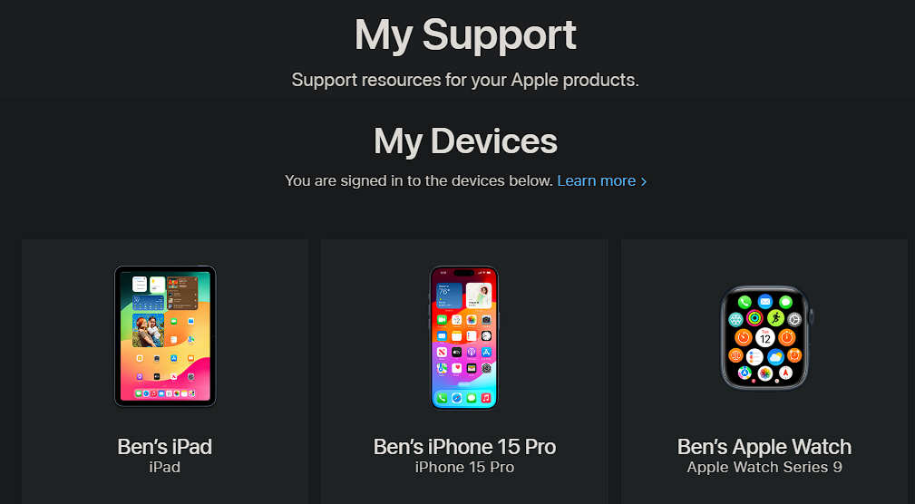 Apple Support My Devices