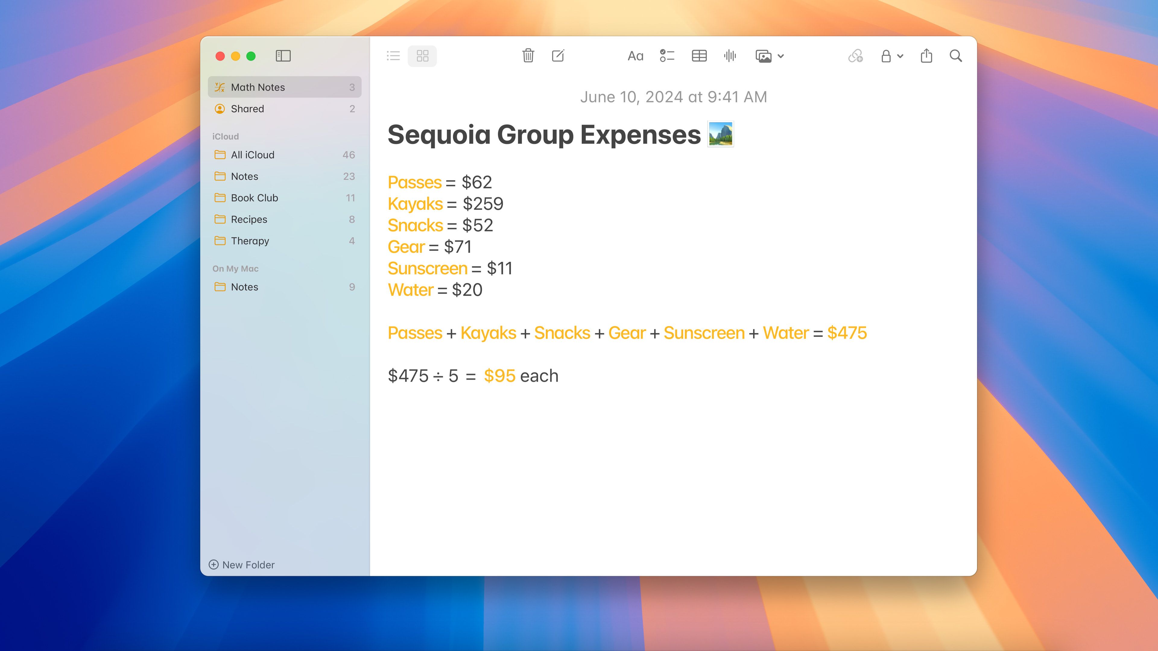 Math Notes in the Notes app on macOS Sequoia
