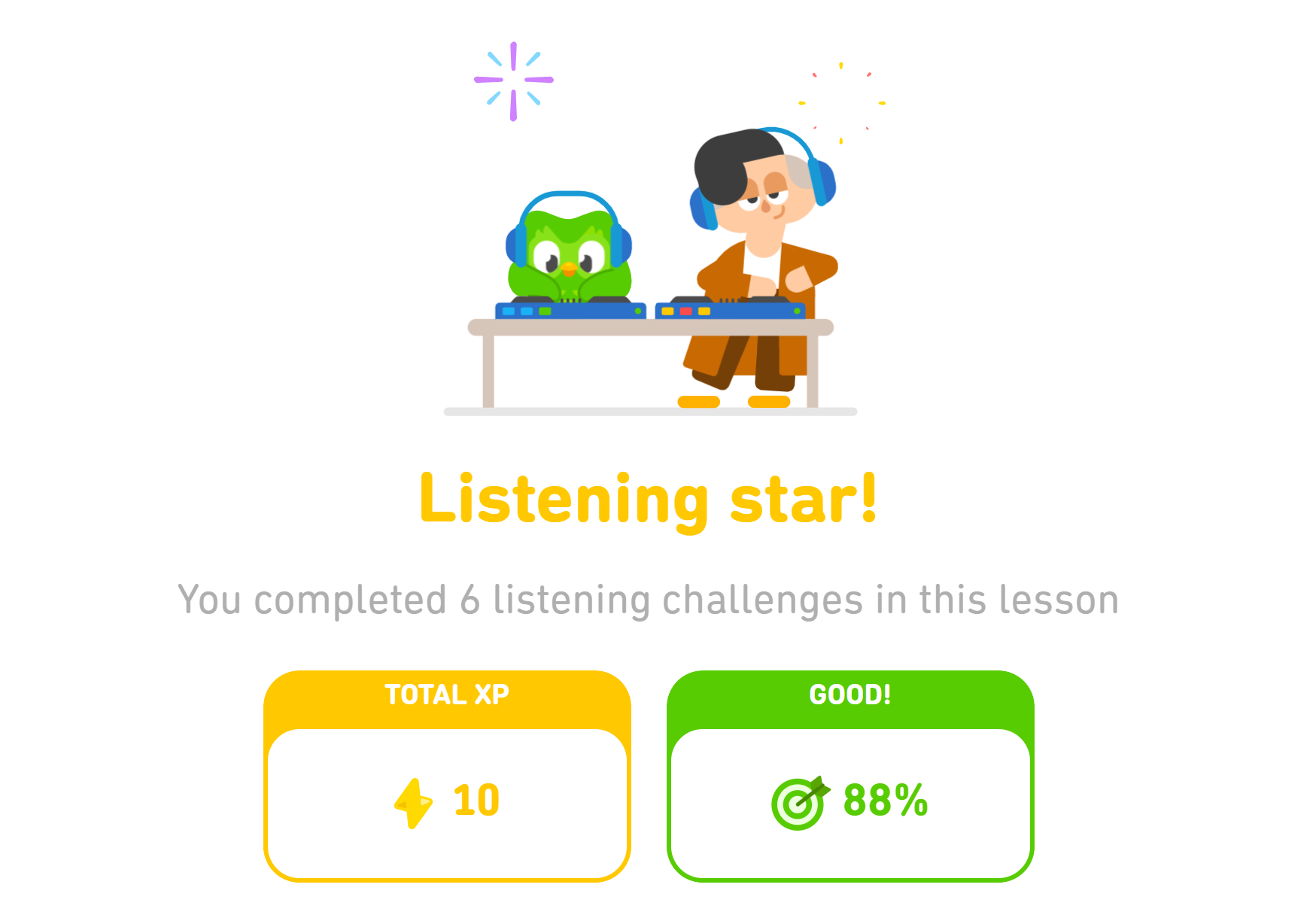 اسکرین شات Duolingo در حال تماس با کاربر "Listening Star"