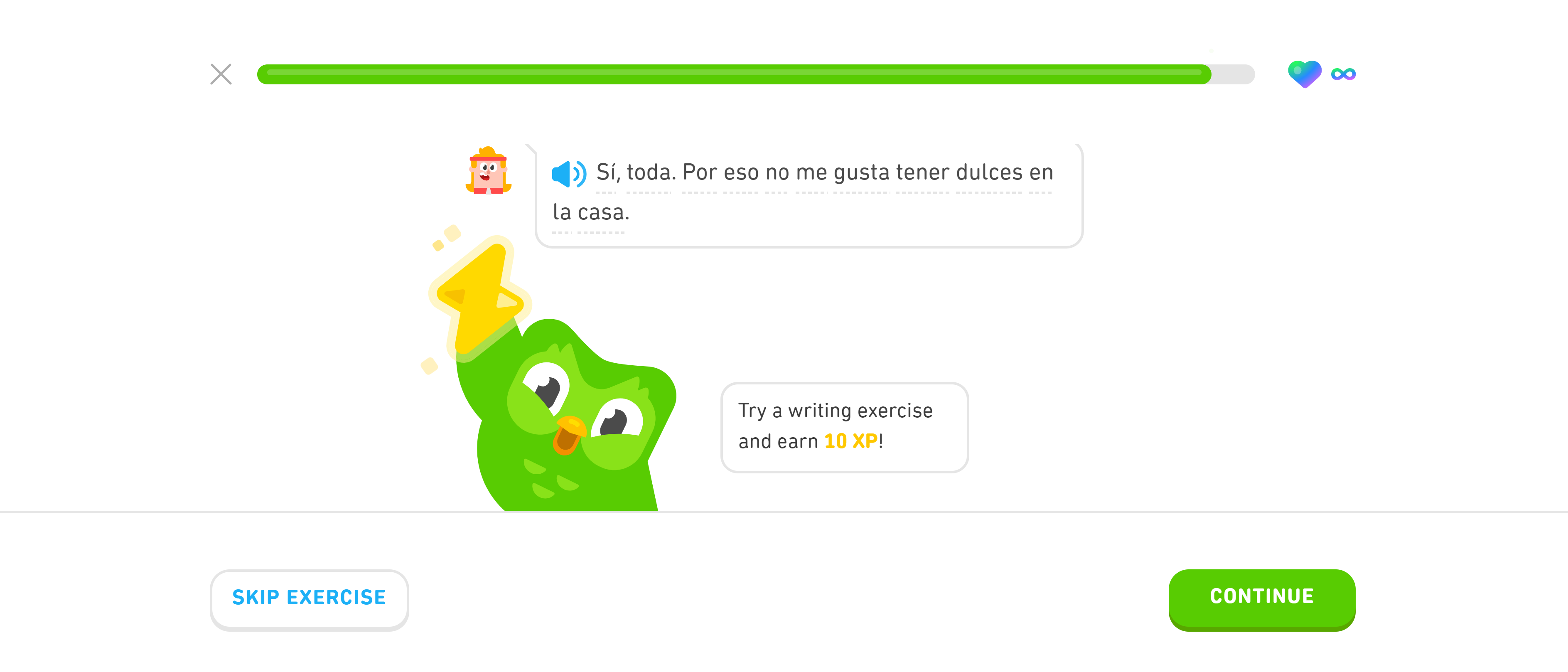 تصویری از Duolingo در حال ارائه تمرین نوشتن