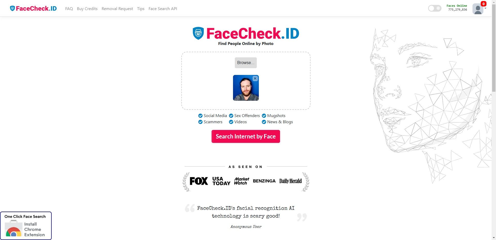 facecheck id uploading face example