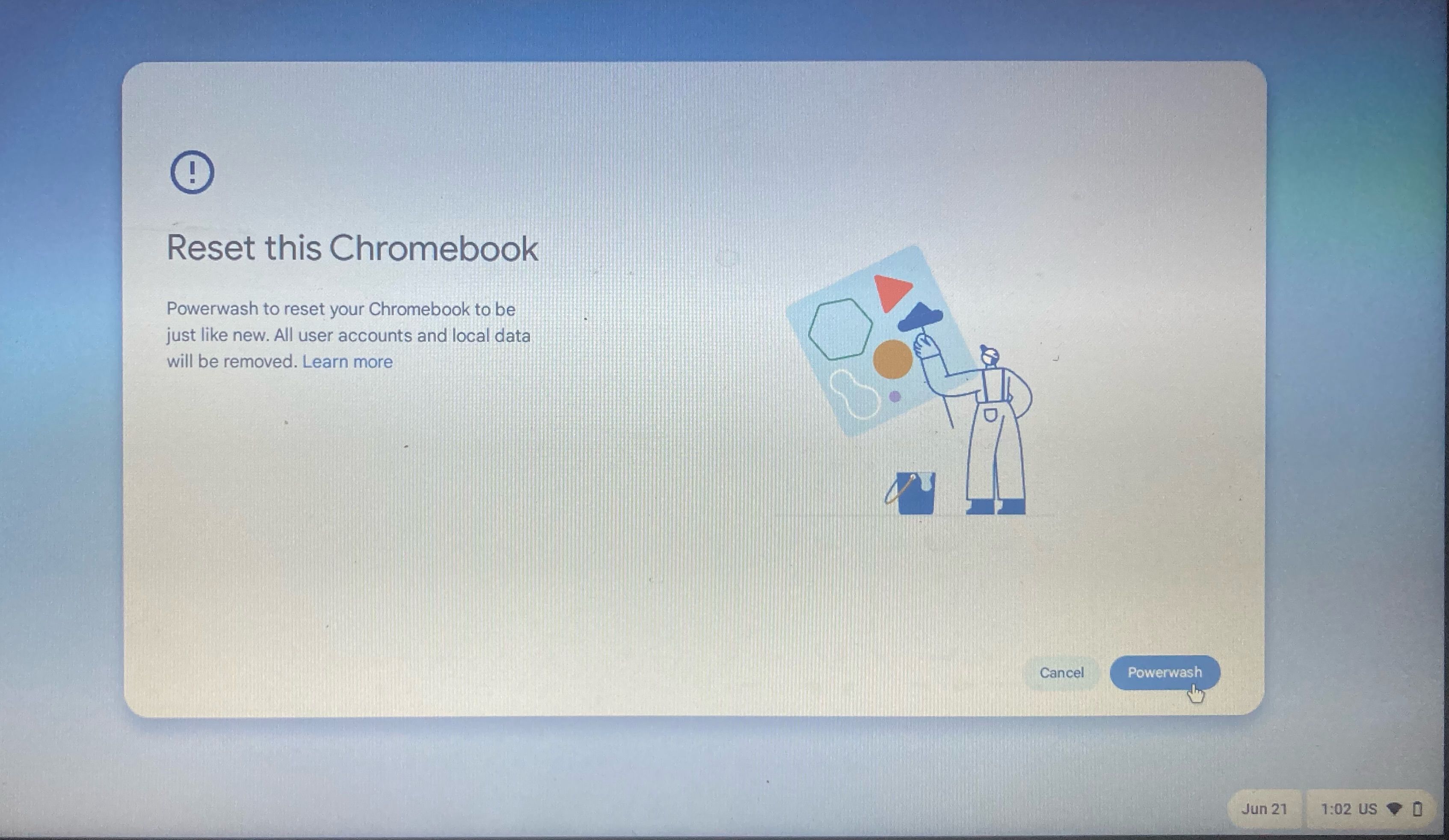 factory resetting a Chromebook without being logged in through the keyboard shortcut