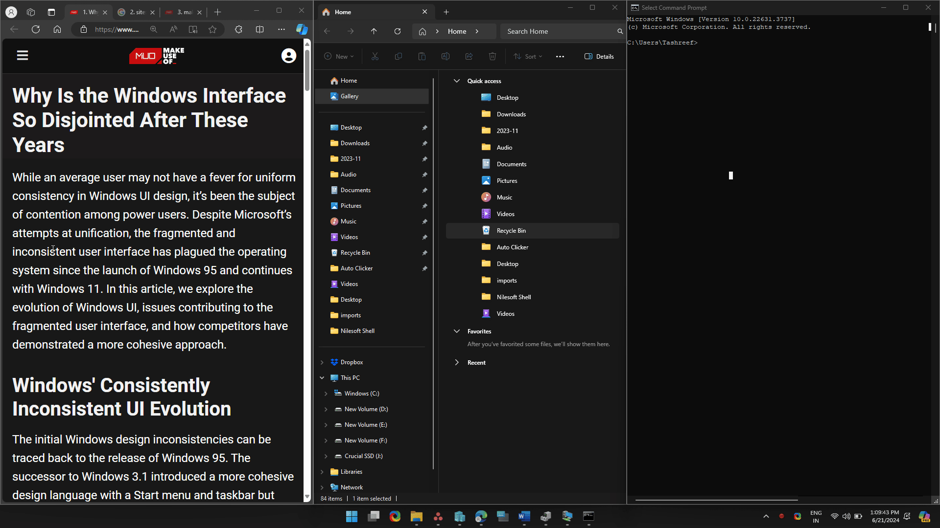 Gif showing context menu inconsistency on Windows 11