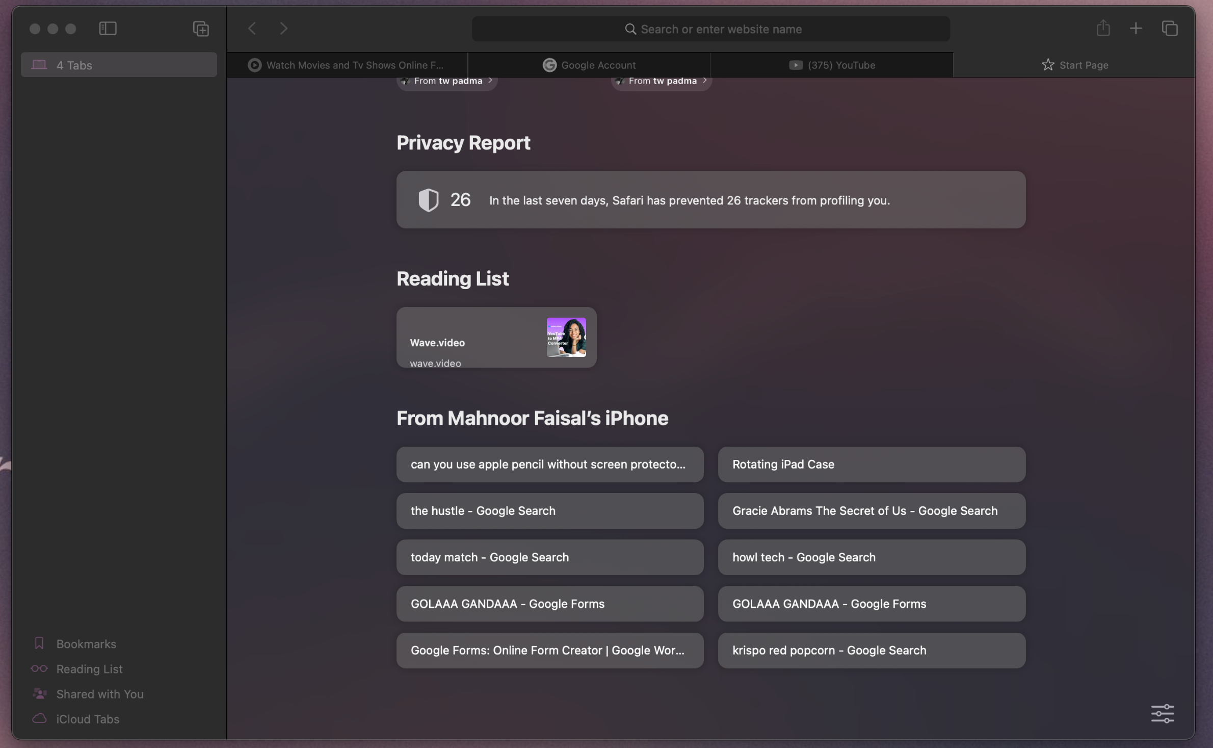 iCloud Safari tabs being displayed on macOS