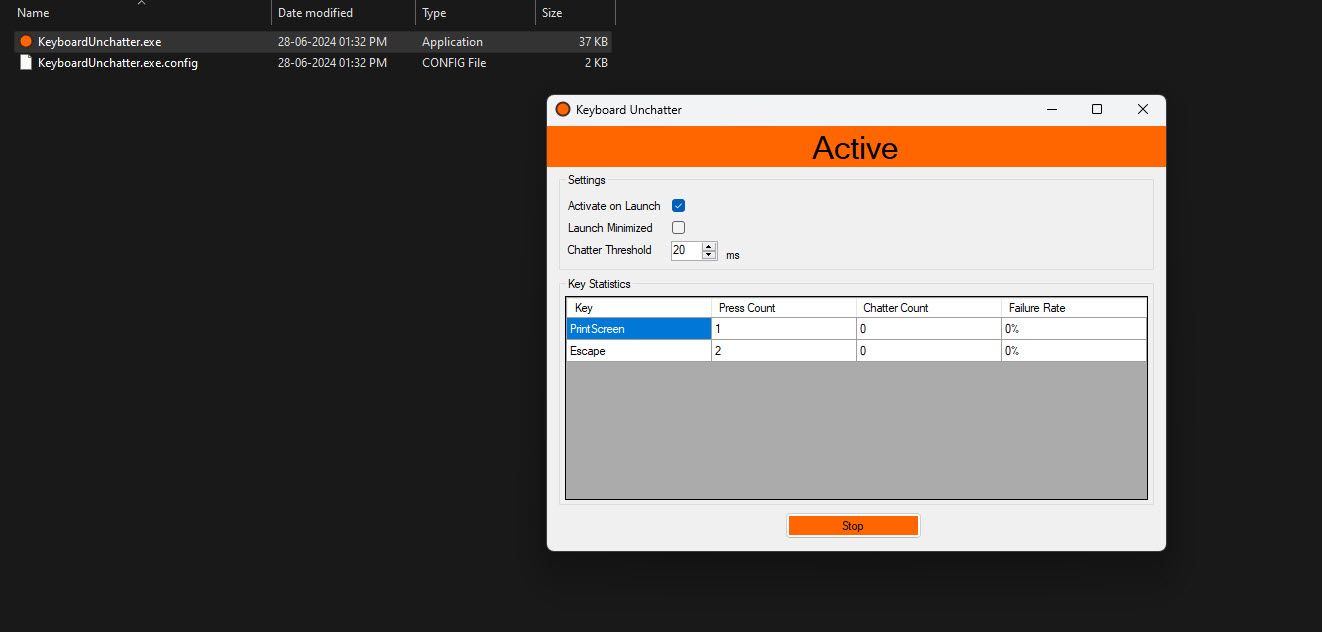 screenshot showing main screen of the Keyboard Unchatter program