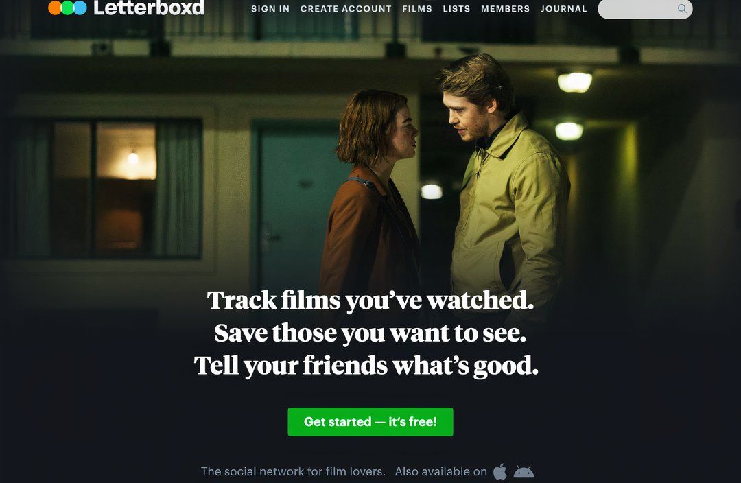 The home page to get started with Letterboxd