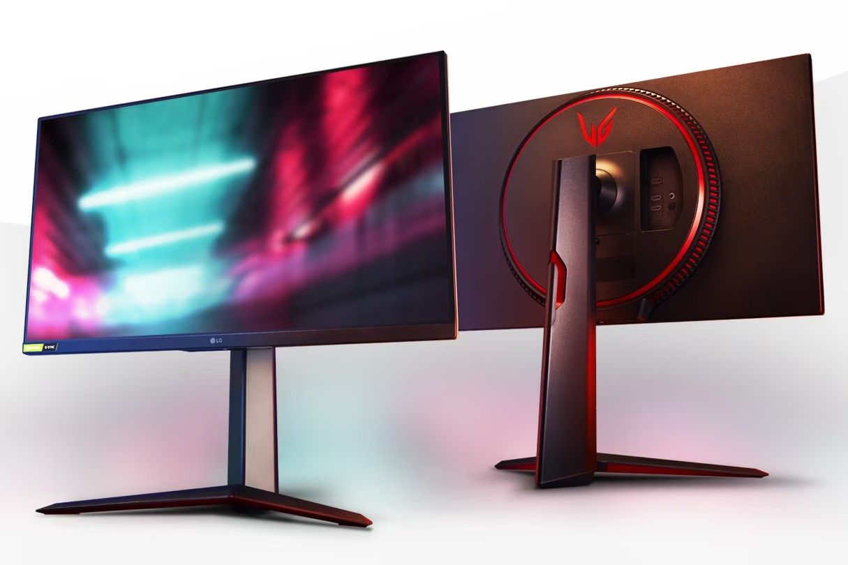 Photo collage of LG 27GP850-B gaming monitor showing both the front and back.