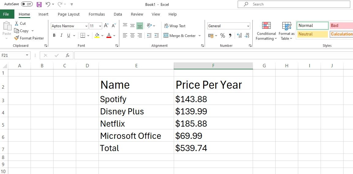 microsoft excel track subscriptions budget tool