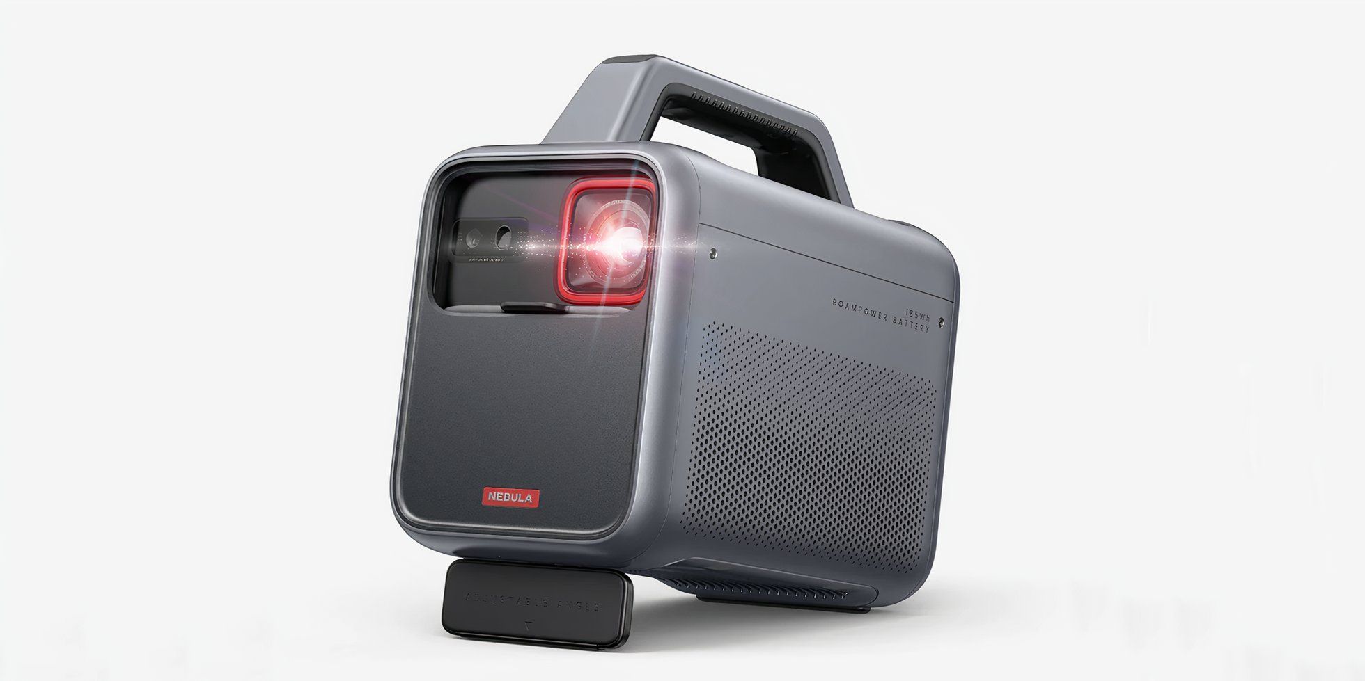 A product image of Anker's Nebula Mars 3 Projector, which includes a handle