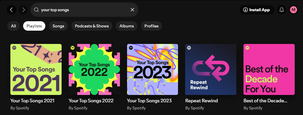 previous spotify wrapped playlists