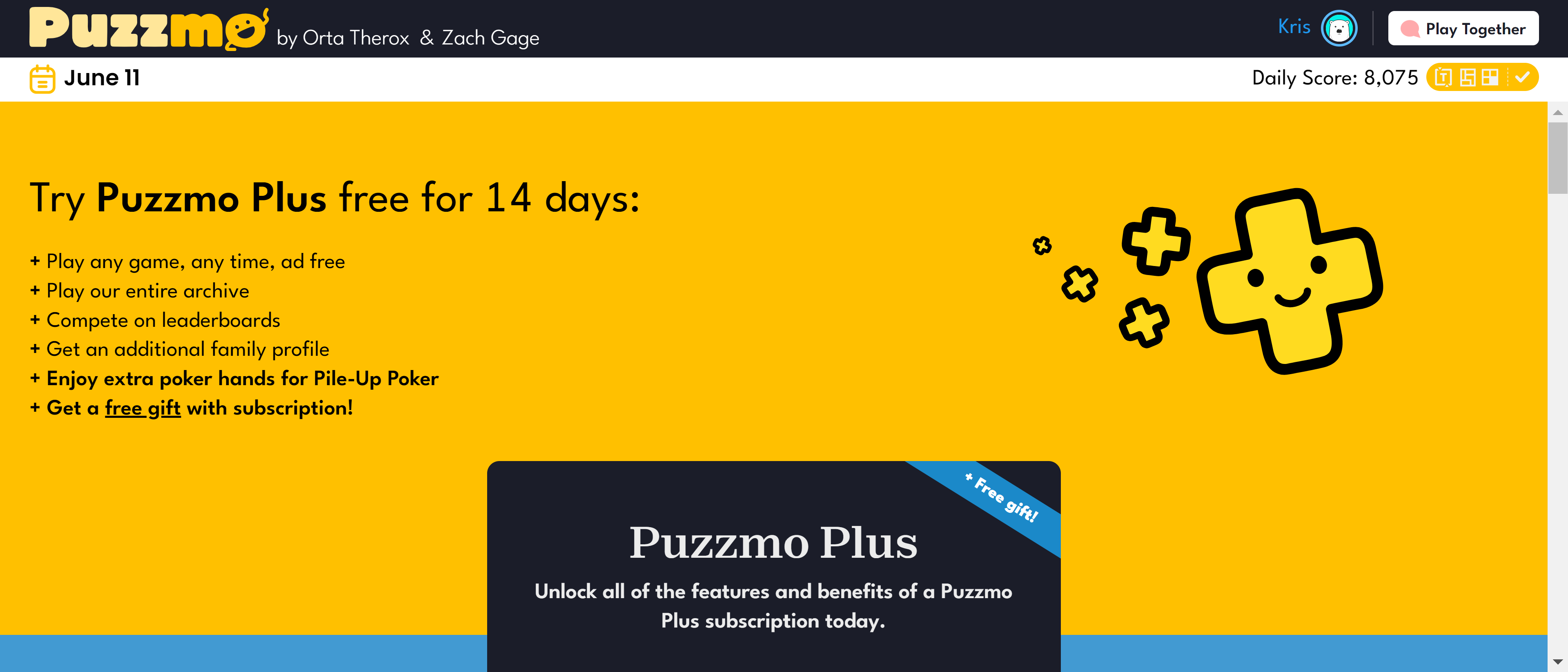 اسکرین شات Puzzmo Plus روی دسکتاپ