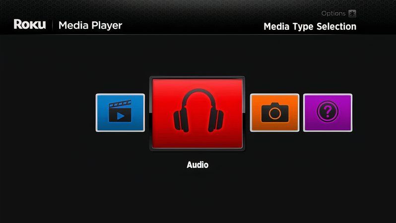 Roku media player media type selection screen