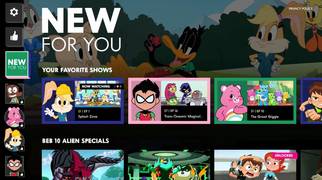 Cartoon Network roku channel home page