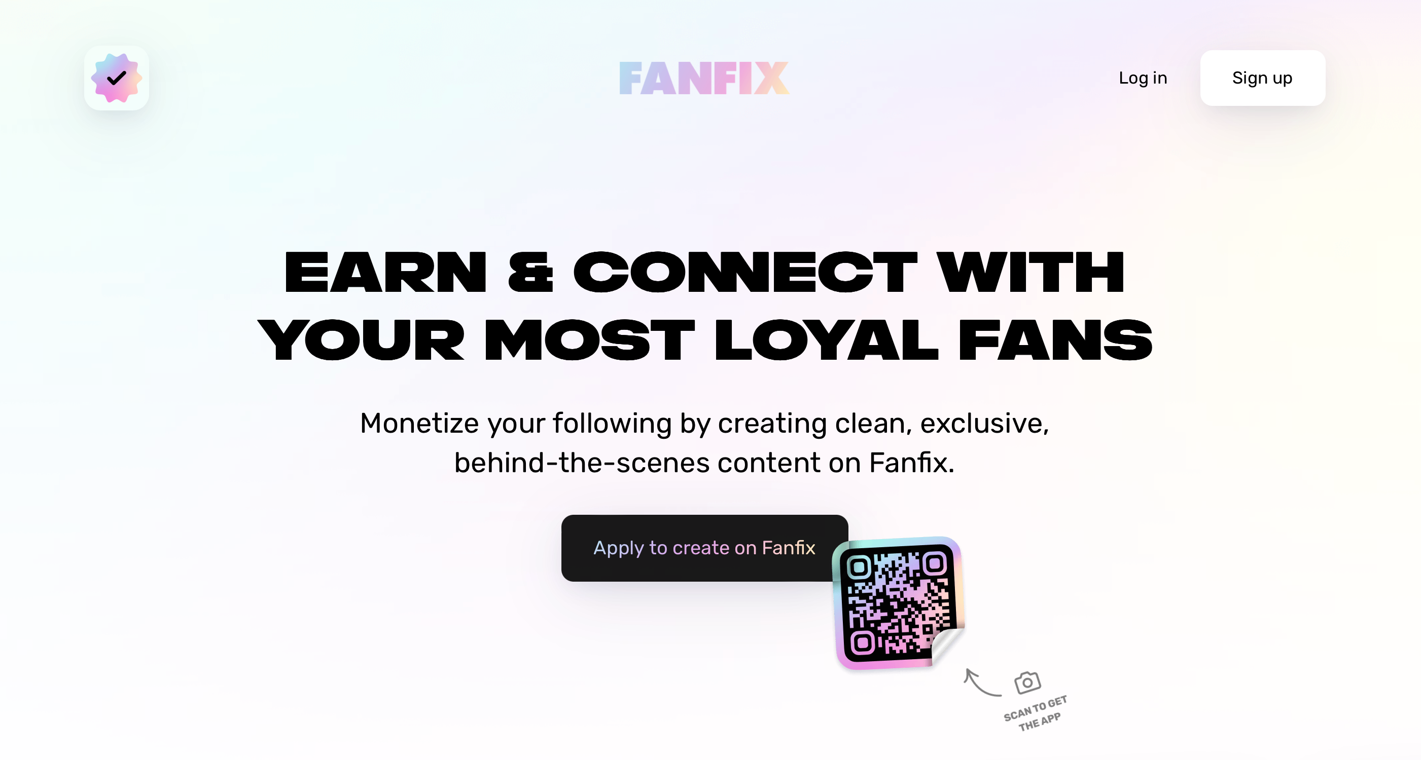 اسکرین شات از صفحه ورود به سیستم Fanfix با گزینه هایی برای درخواست و ثبت نام