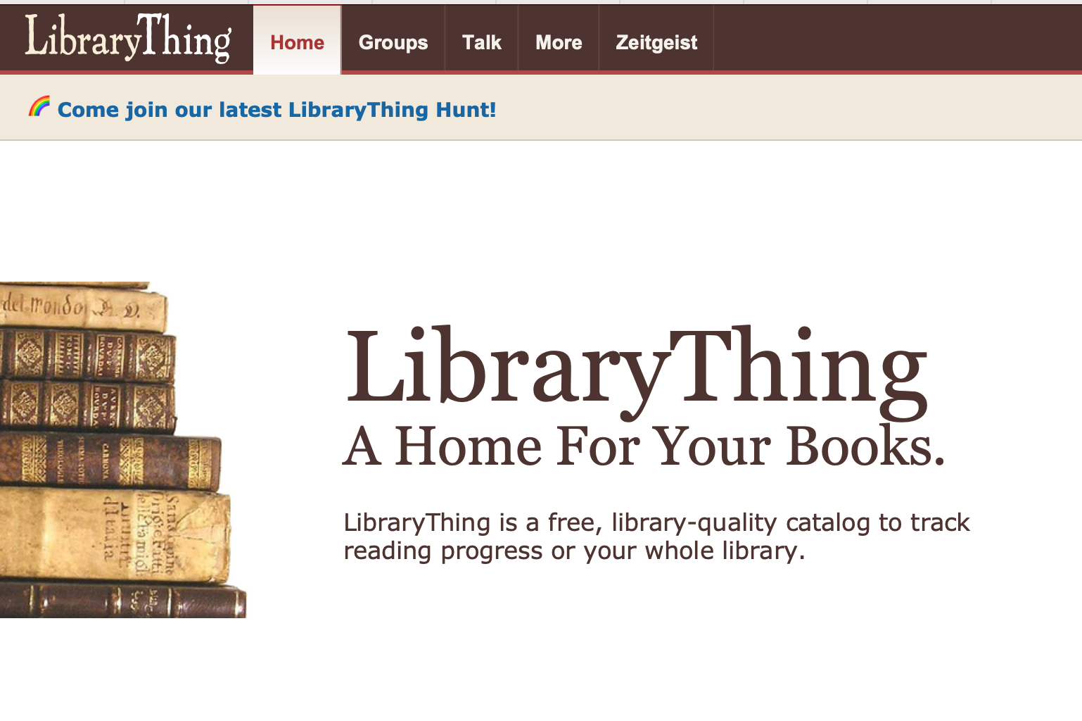 Screenshot of LibraryThing home page 