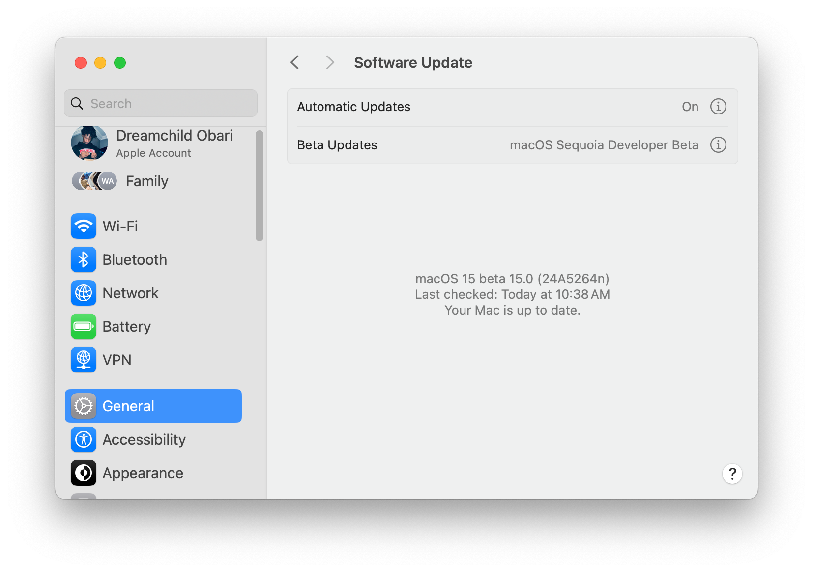 macOS System Settings Software Update page