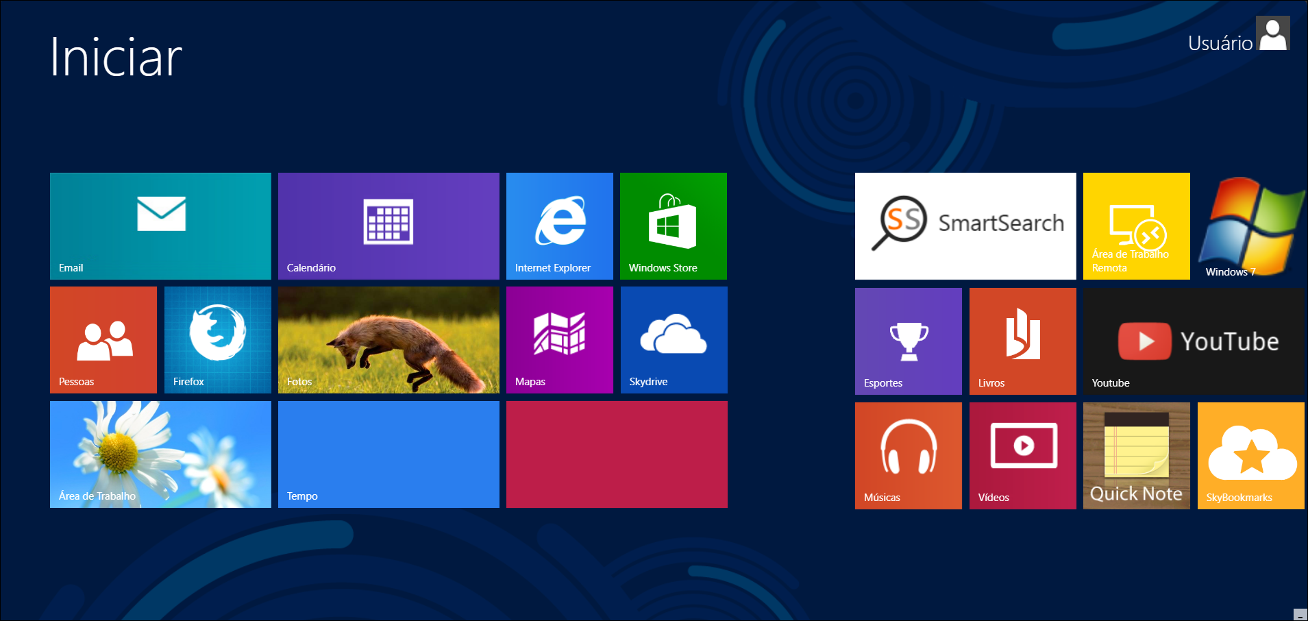 Windows 8 home screen showing Metro UI's tiled interface