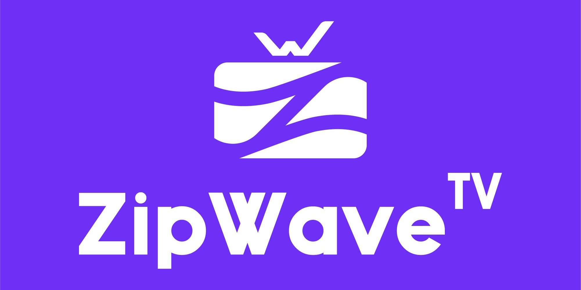 لوگوی بنفش/سفید برای ZipWave TV، یک سرویس پخش زنده تلویزیونی جدید.