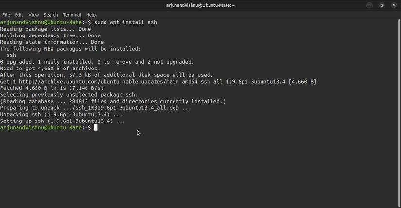install ssh from command line in linux