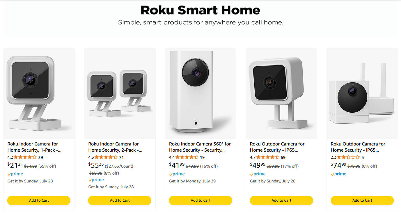 uma variedade de produtos domésticos inteligentes roku estão disponíveis para compra online