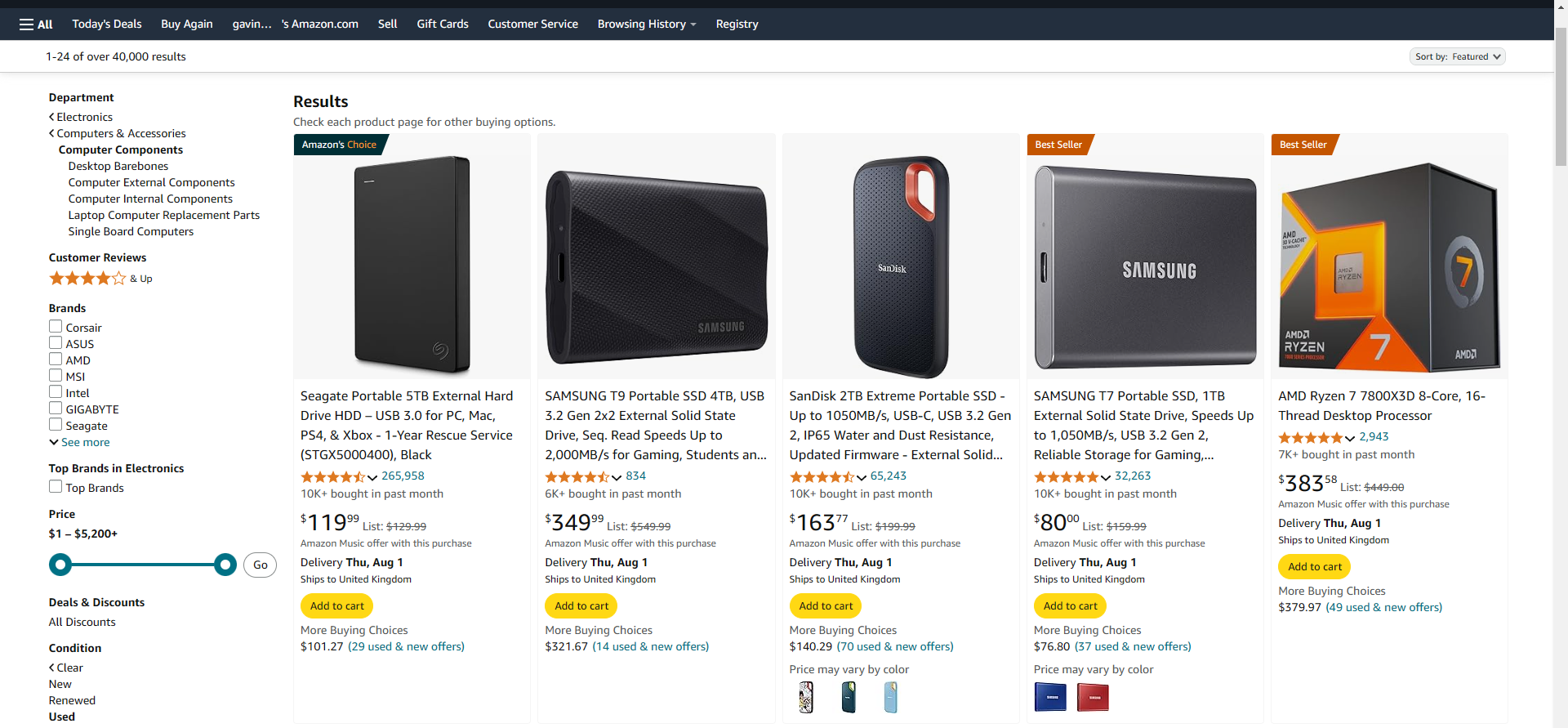 amazon used pc hardware listing july 2024