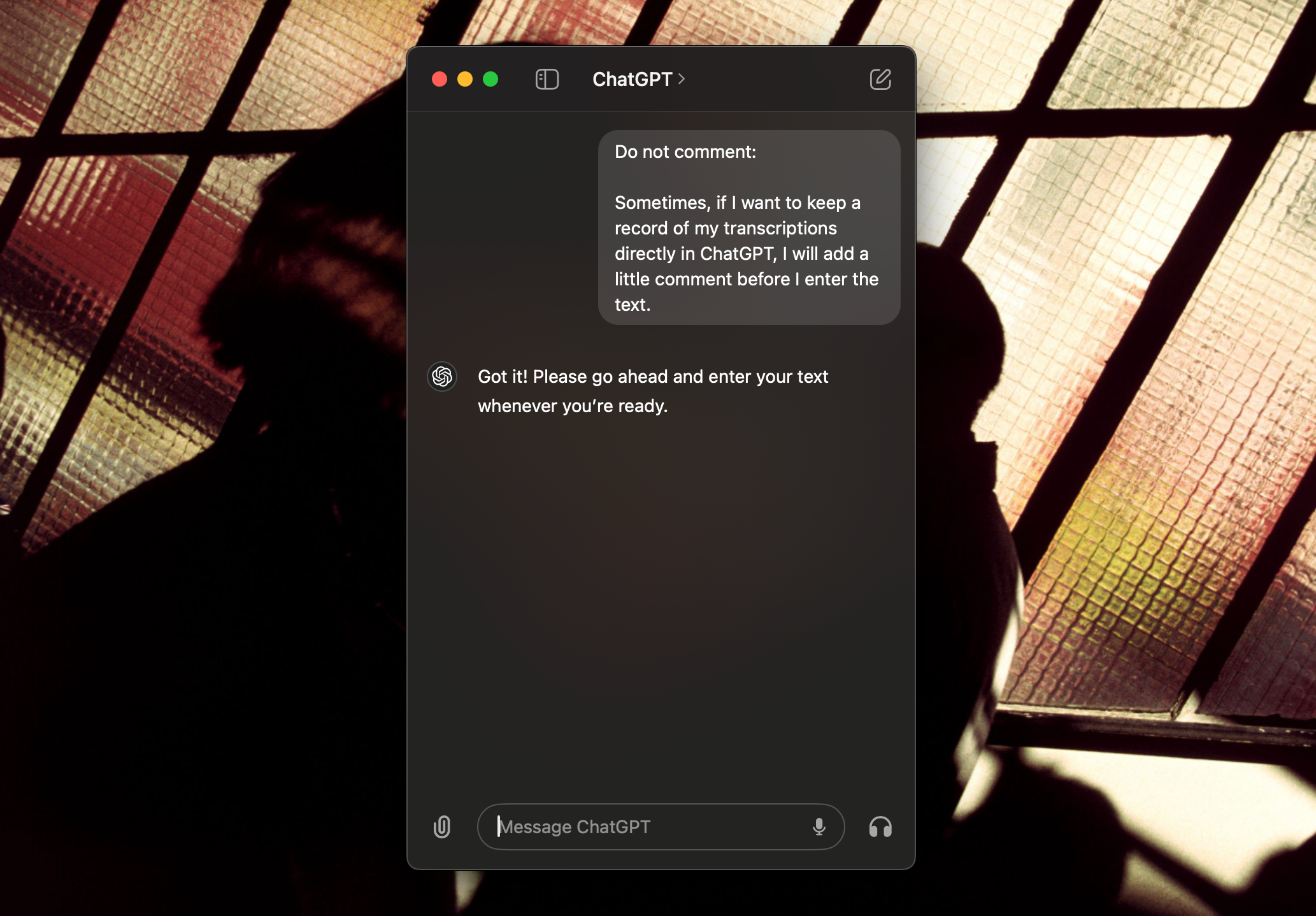 ChatGPT on macOS conversation window