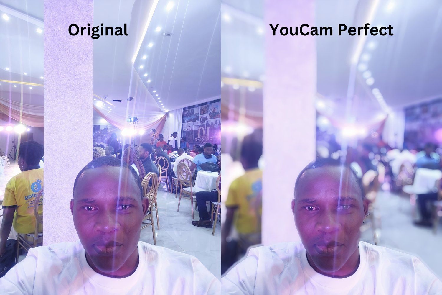 تصویر قبل و بعد از افکت بوکه YouCam Perfect را نشان می دهد