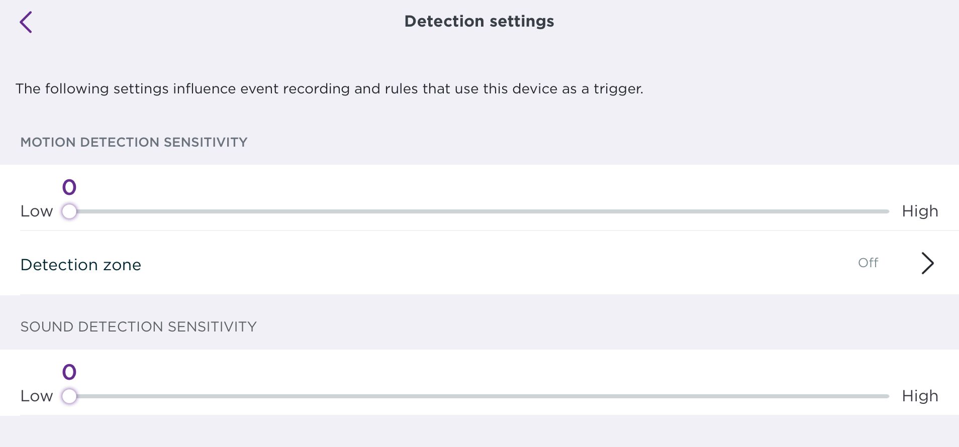 configurando as configurações de detecção para minha câmera inteligente no aplicativo roku