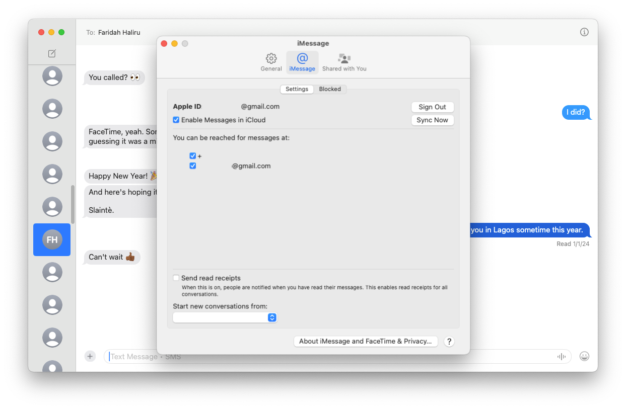 iMessage Messages settings in the Messages app for Mac