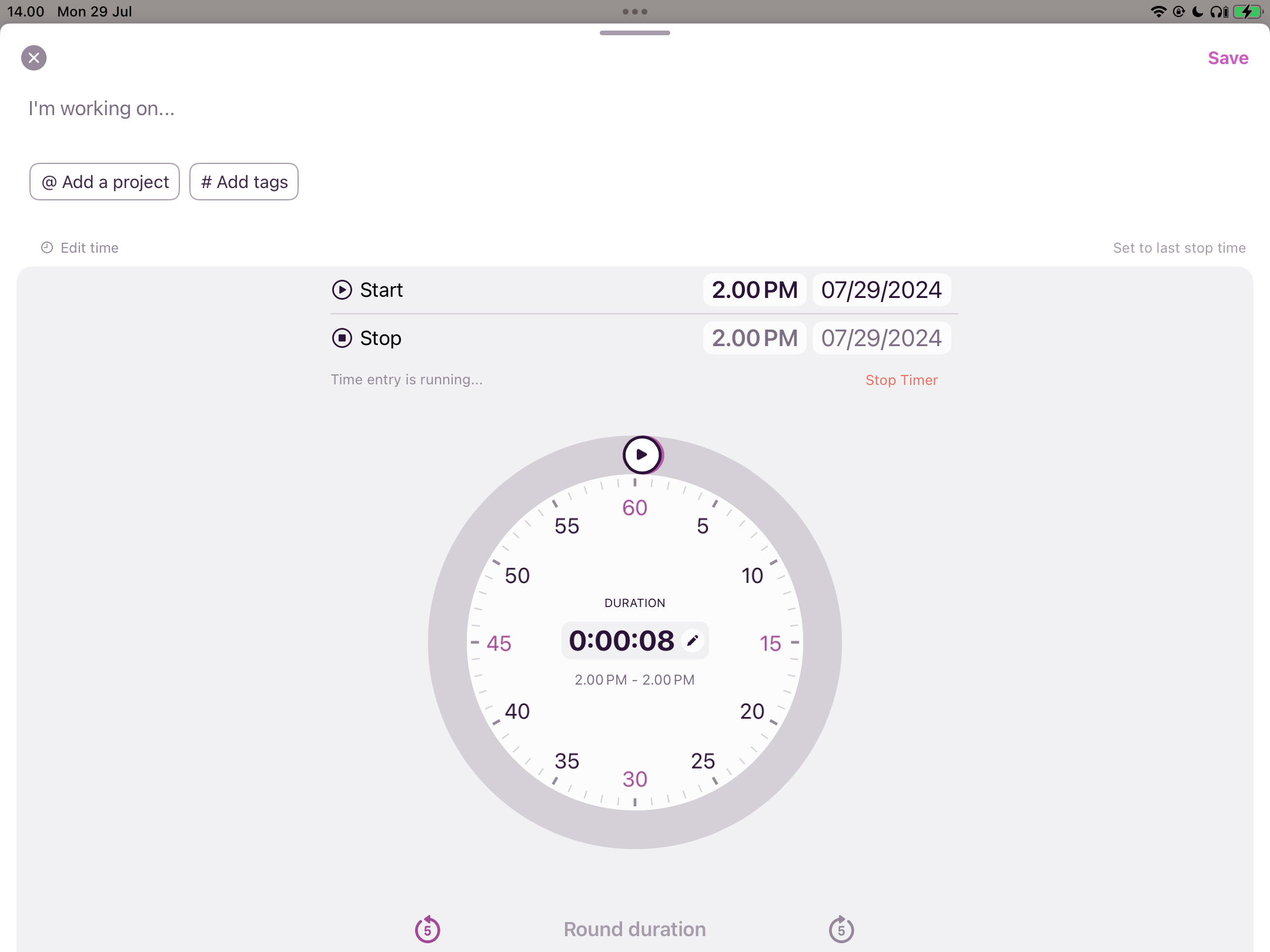 Using the Toggl app to track time