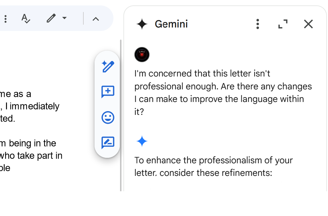 بهبود نوشتن نامه با استفاده از google gemini ادغام شده در Google Docs