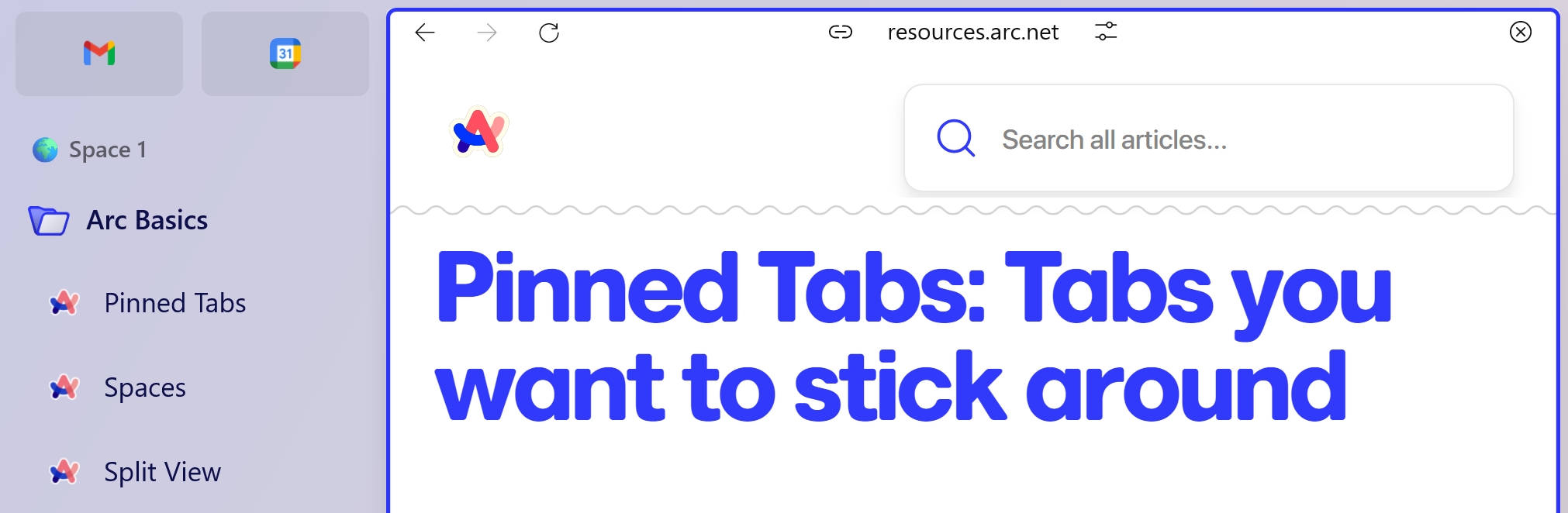 learning about pinned tabs in the sidebar in arc browser