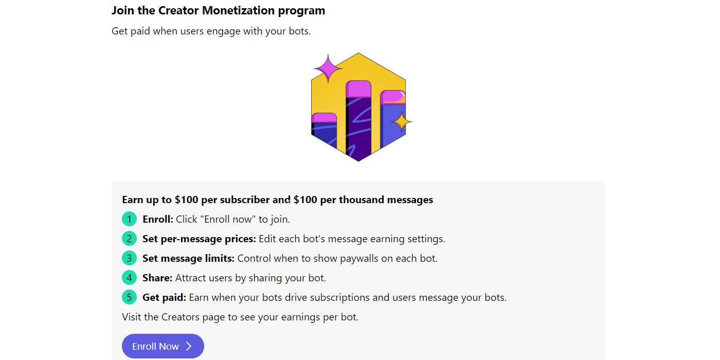 Quora's Poe creator program enrollment screen showing revenue sharing