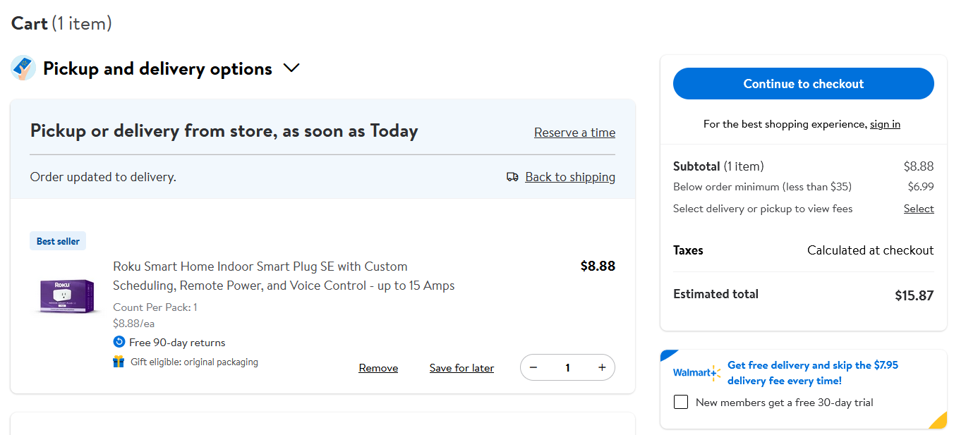 comprando um plugue inteligente roku acessível no site do walmart
