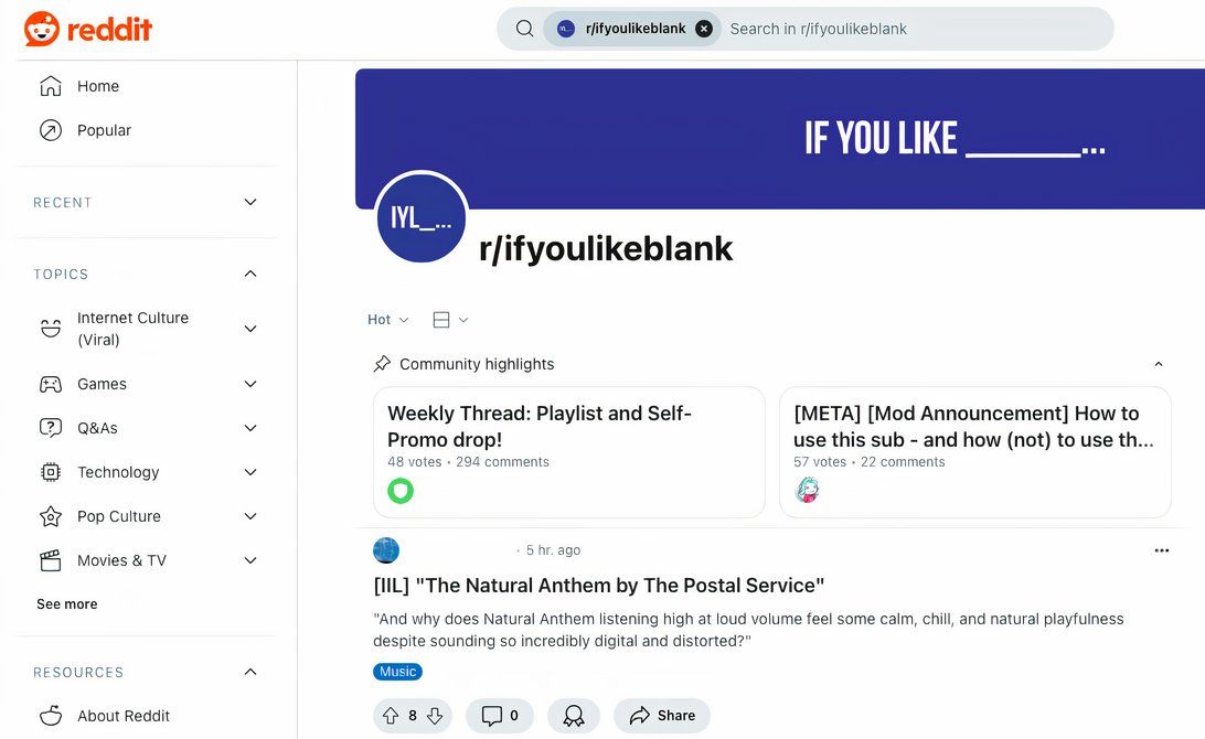 جزئیات صفحه IfYouLikeBlank در Reddit.