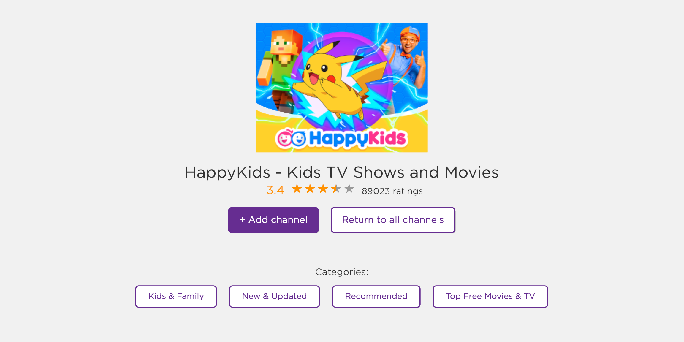 An app featured on the Roku Channel Store, called HappyKids