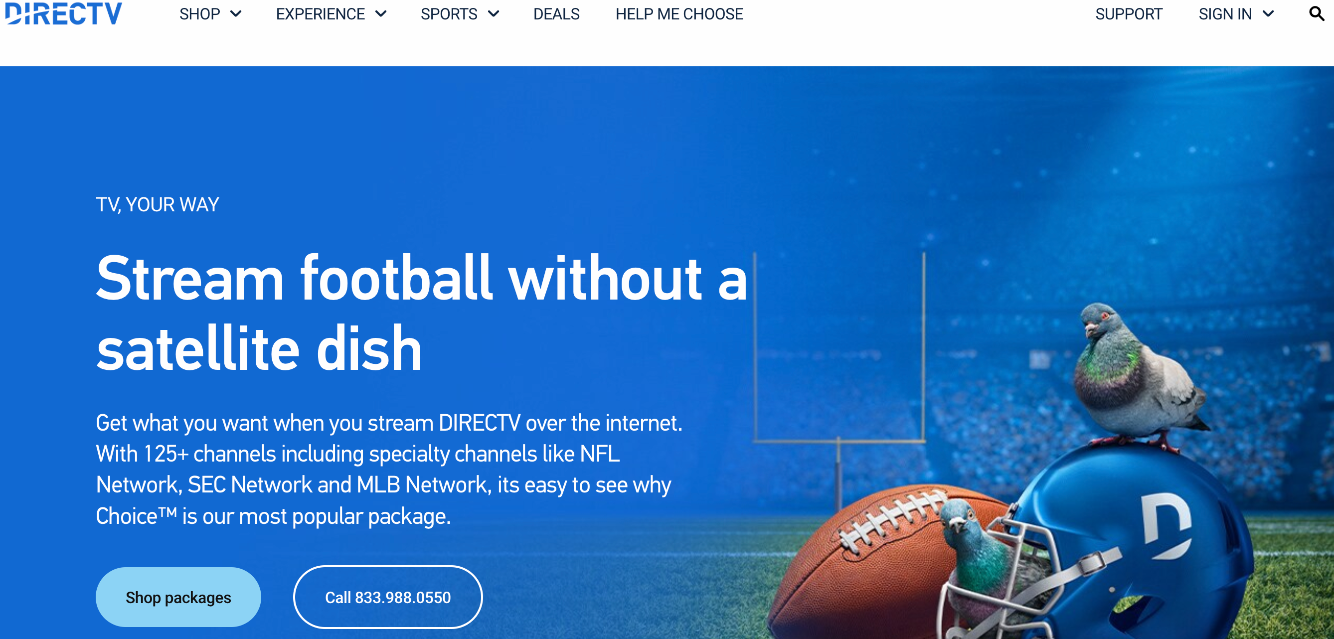 Homepage of DirecTV Stream