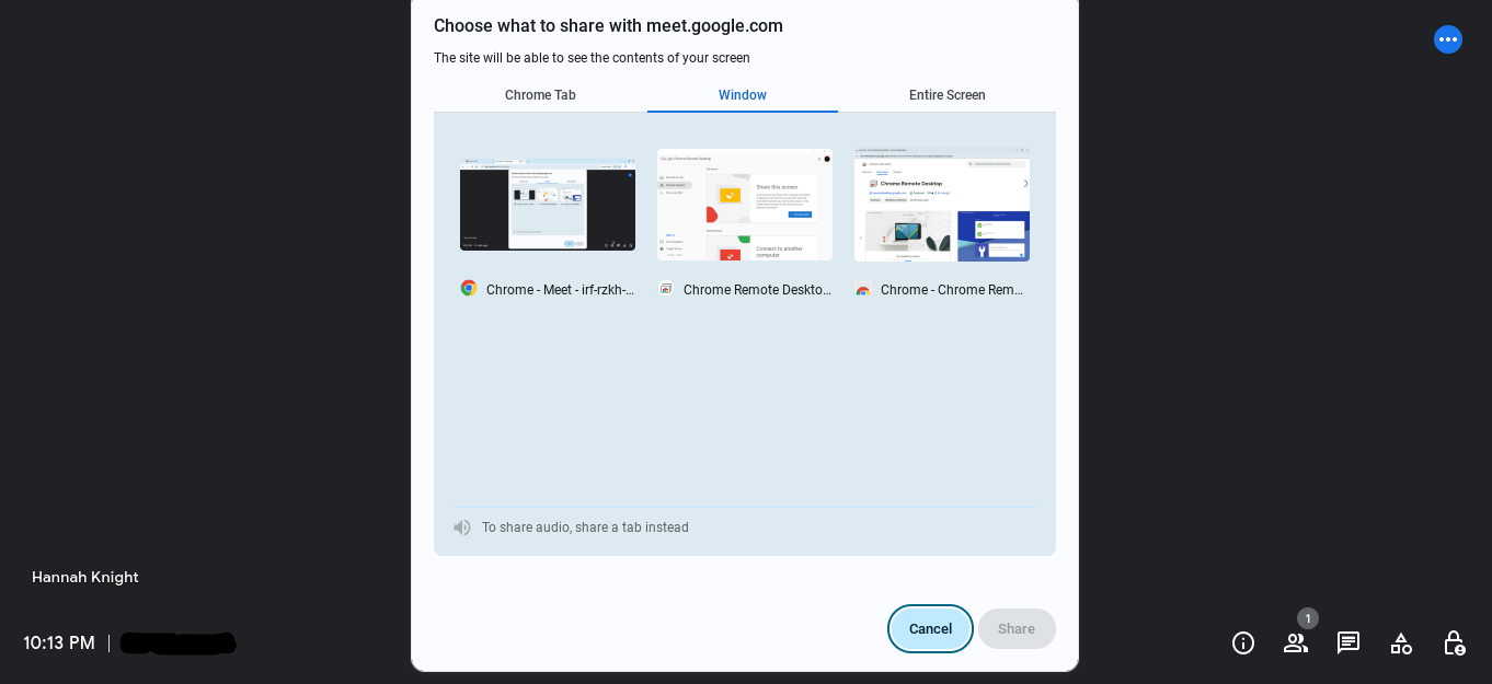 sharing screen on chromeos with Google meet