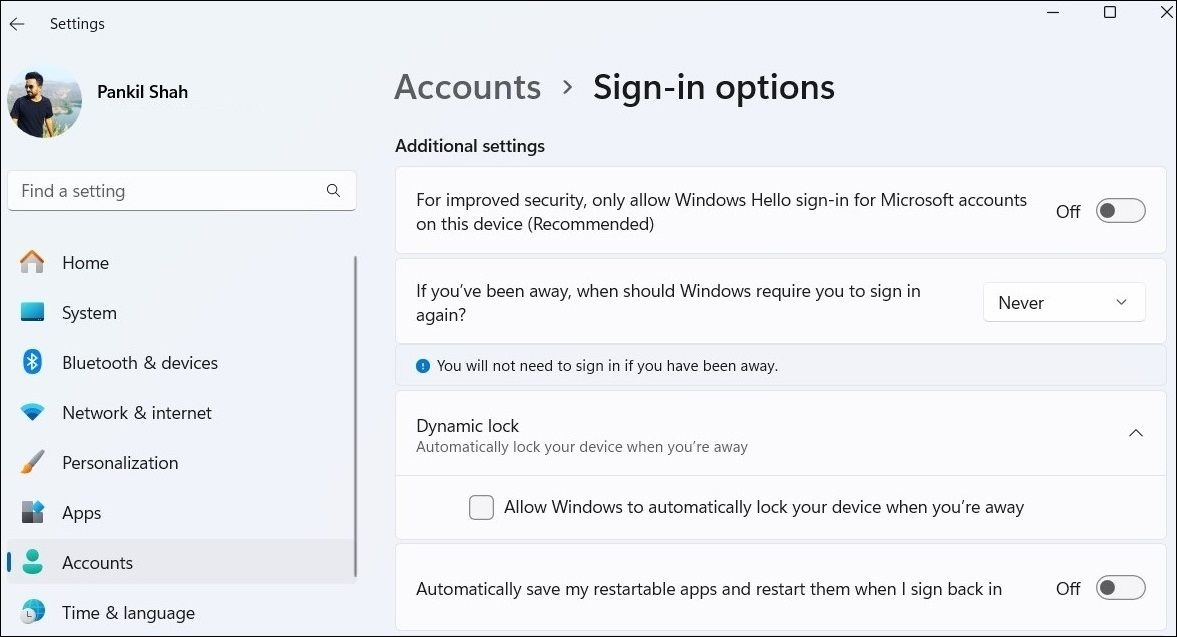 Sign-In Options in Windows 11 Settings App