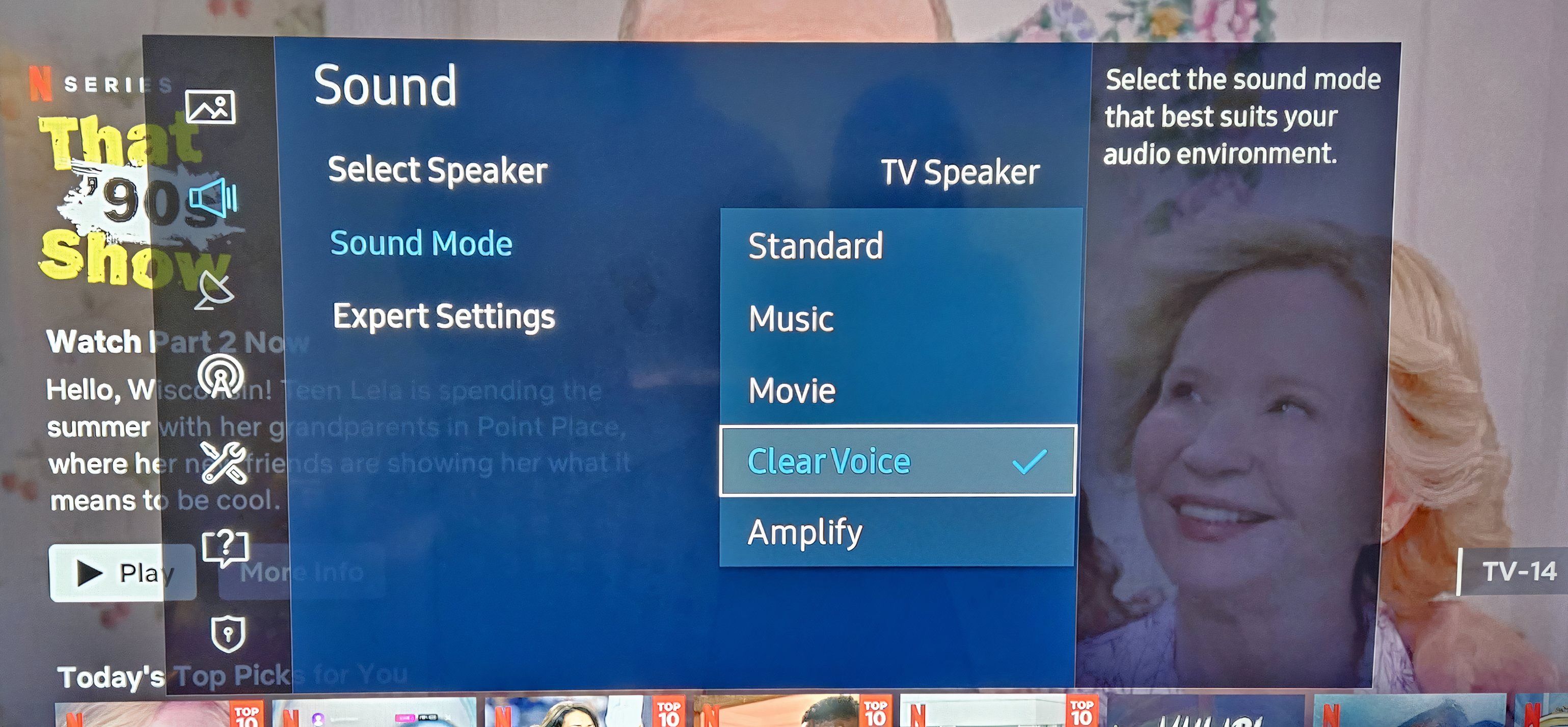 The preset sound settings on a TV