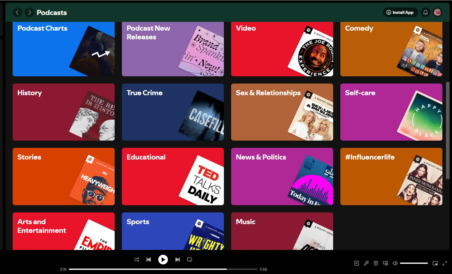 برگه پادکست Spotify در برنامه دسکتاپ